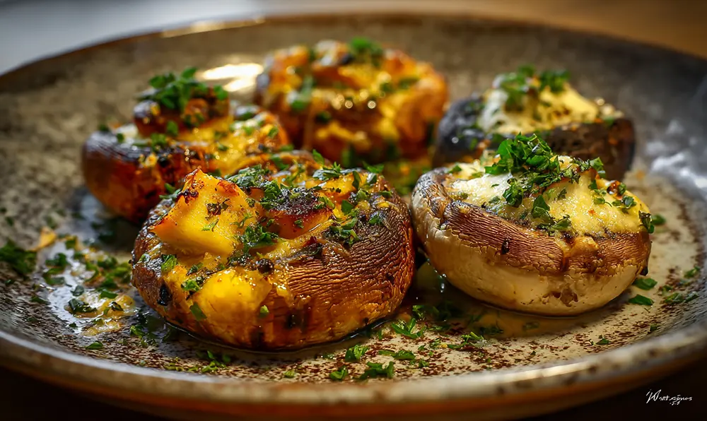 Recette gourmande de champignons rôtis au four, dorés et parfumés aux herbes