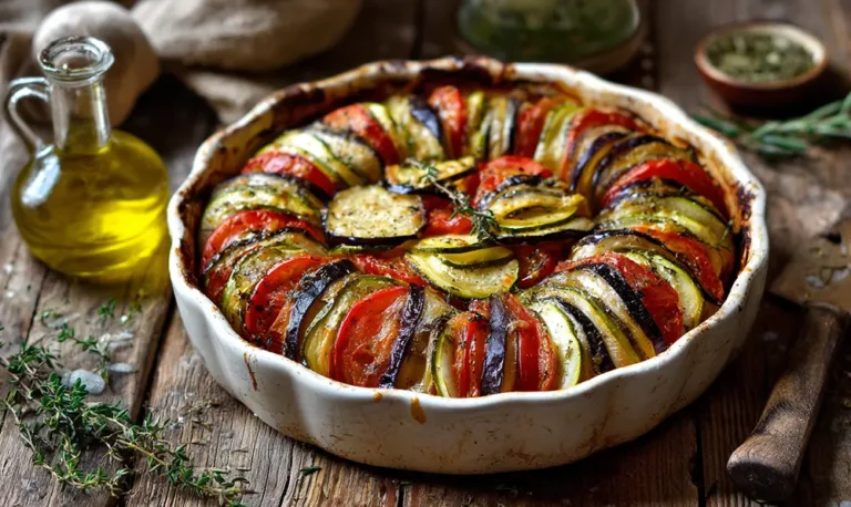 Recette méditerranéenne de tian de légumes doré avec mozzarella fondante