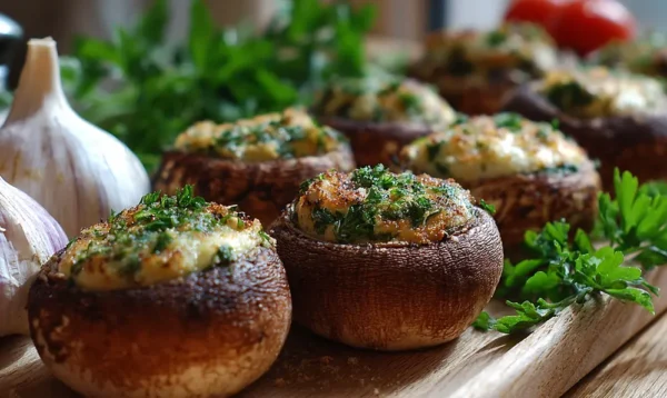 Ingrédients frais et champignons garnis prêts à cuire au four