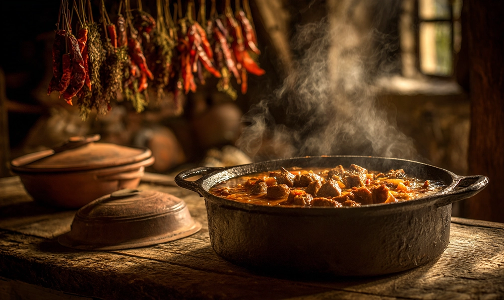 Axoa de veau dans une cocotte en fonte, plat typique du Pays Basque