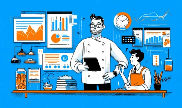 Chef et marketeur utilisant Promoconso Pro pour analyser les tendances de marché