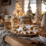 Biscuits sablés de Noël à l’amande sur une table rustique décorée