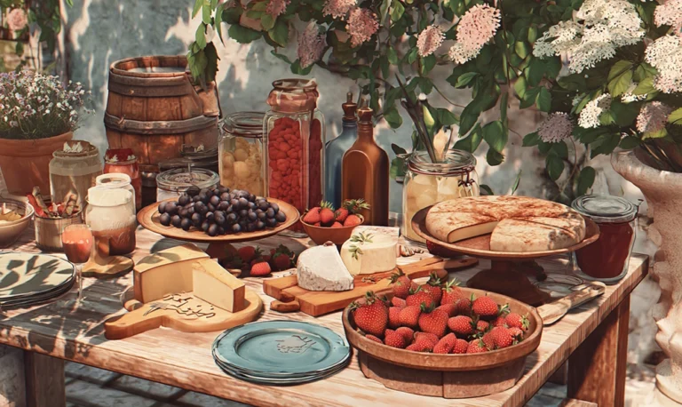 Marché provençal avec fruits et aliments en F comme fraises, figues et farfalle