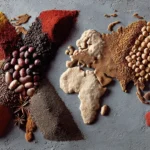 Illustration de la lettre X composée d’aliments exotiques comme le Xoconostle et le Xacuti