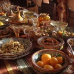 Table colorée présentant des aliments exotiques en Z comme le zatte, le zaalouk et le zaatar