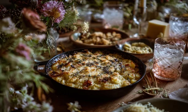 Dîner gourmand illustrant les plats et boissons commençant par la lettre G
