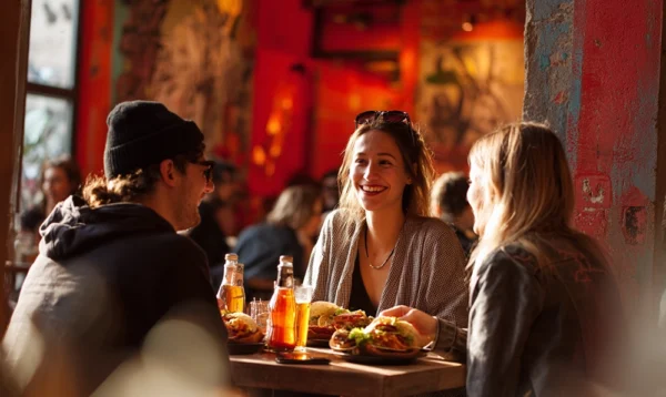 Groupe dâamis partageant des tacos Ă la française dans une ambiance conviviale
