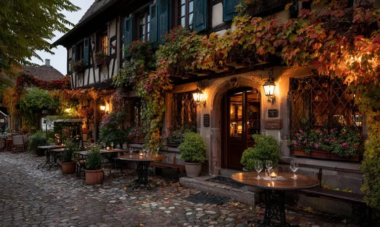 Façade du restaurant Au Cheval Blanc à Feldbach dans le Sundgau, ambiance alsacienne typique