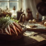 Ingrédients frais pour un velouté de carottes : carottes, oignons et épices sur une table en bois