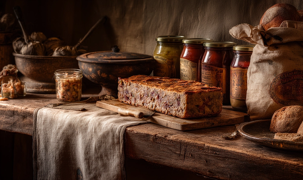 Photo d’un pâté de campagne maison dans une cuisine ancienne