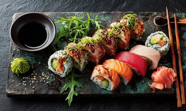 Plateau de makis et sushis Planet Sushi mettant en avant la fusion entre tradition japonaise et créativité française
