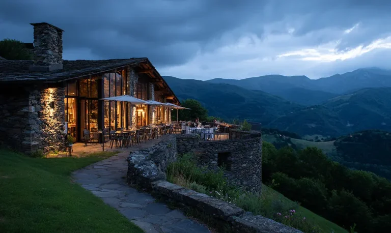 Vue panoramique sur le restaurant Gamia perché dans les montagnes basques
