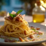 Photo gourmande de spaghetti Ă la poutargue avec citron et huile dâolive