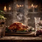 Poularde dorée au four sur une table de fête, recette traditionnelle