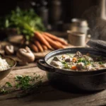 Photo d’une blanquette de veau maison avec riz et légumes, recette française classique