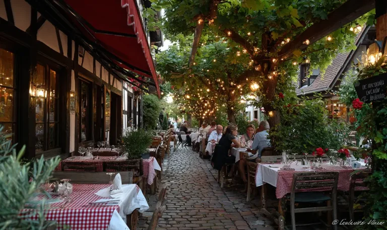 Terrasse du restaurant La Croix d’Or à Sierentz avec ambiance chaleureuse et cuisine alsacienne