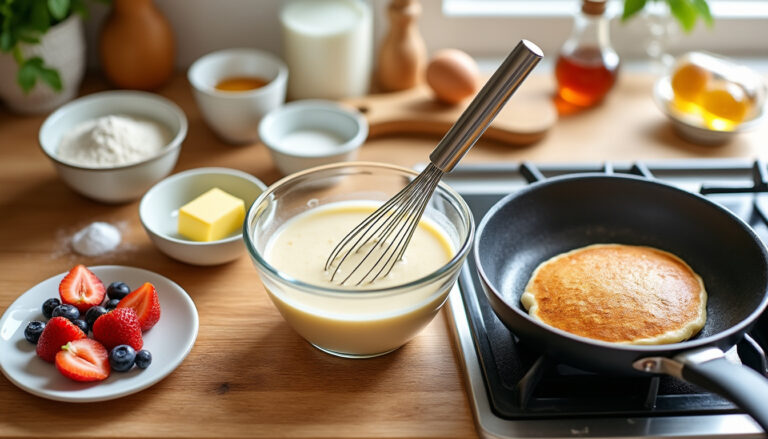 découvrez des ingrédients simples et une préparation express pour réaliser rapidement des pancakes moelleux et délicieux, parfaits pour un petit-déjeuner réussi.