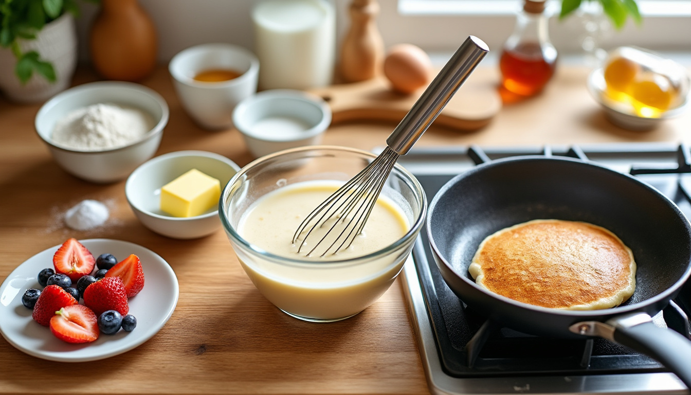 découvrez des ingrédients simples et une préparation express pour réaliser rapidement des pancakes moelleux et délicieux, parfaits pour un petit-déjeuner réussi.