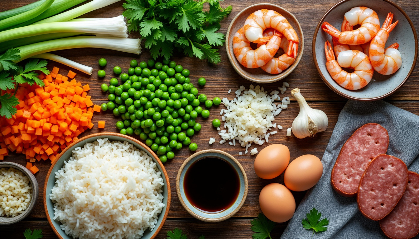 découvrez les ingrédients traditionnels essentiels pour préparer un délicieux riz cantonais authentique et savoureux.