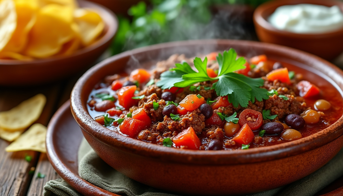découvrez notre recette traditionnelle et épicée du chili con carne, un plat riche en saveurs parfait pour réchauffer vos repas et ravir vos papilles.